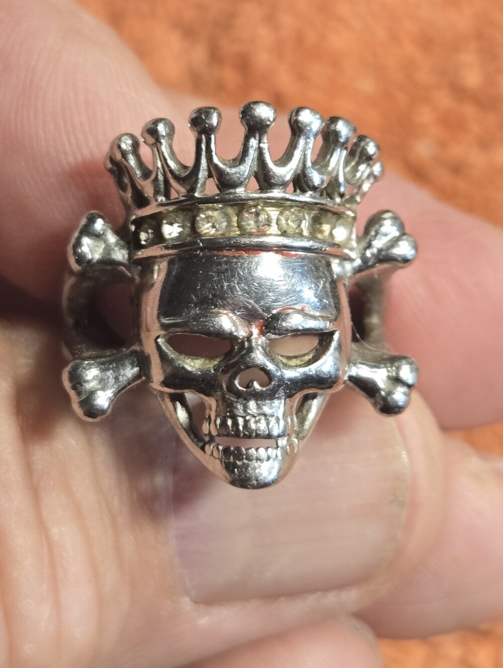 Stainless steel Crowned Skull and Crossbones Ring